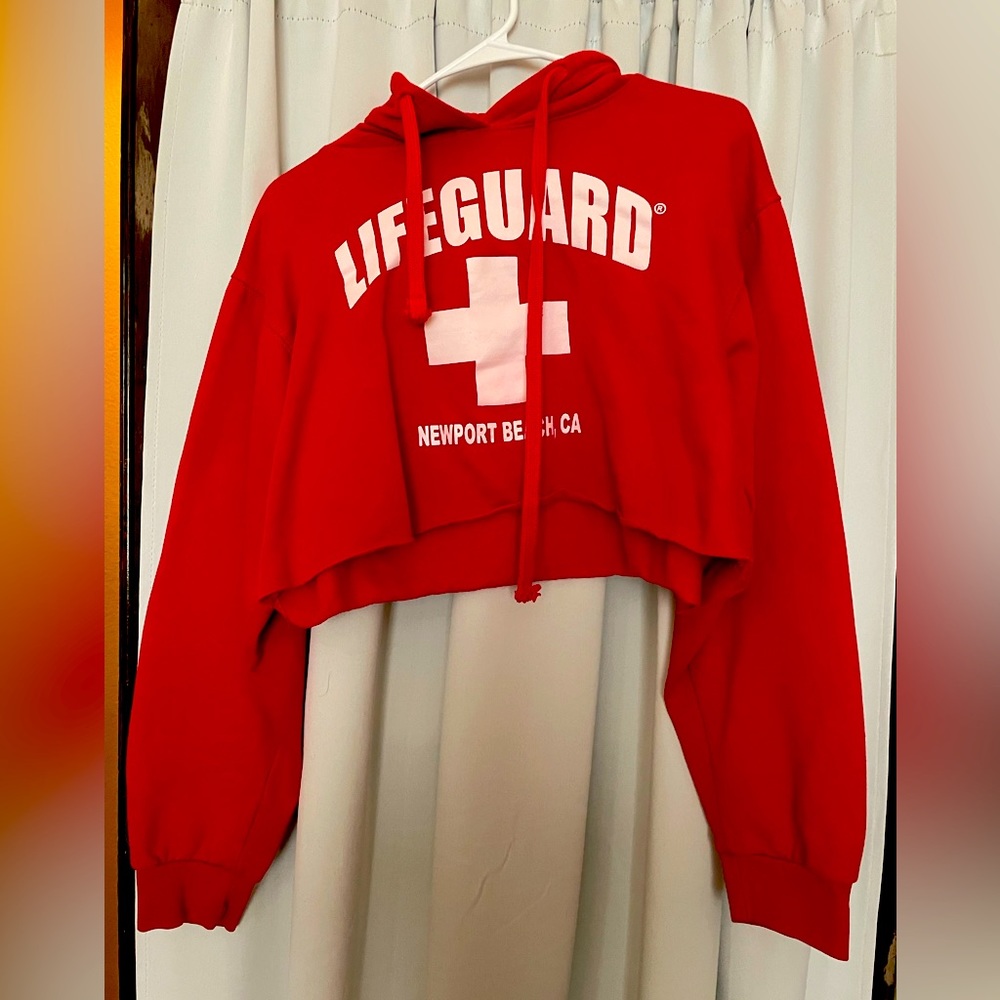 Cropped Newport Beach lifeguard sweater.